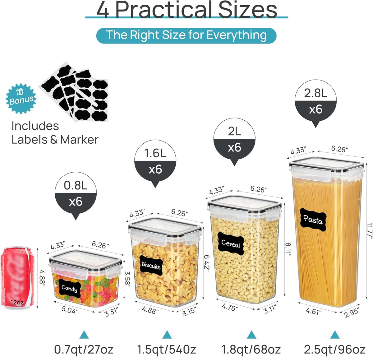 Recipientes herméticos para almacenamiento de alimentos – Juego de 24 piezas sin BPA