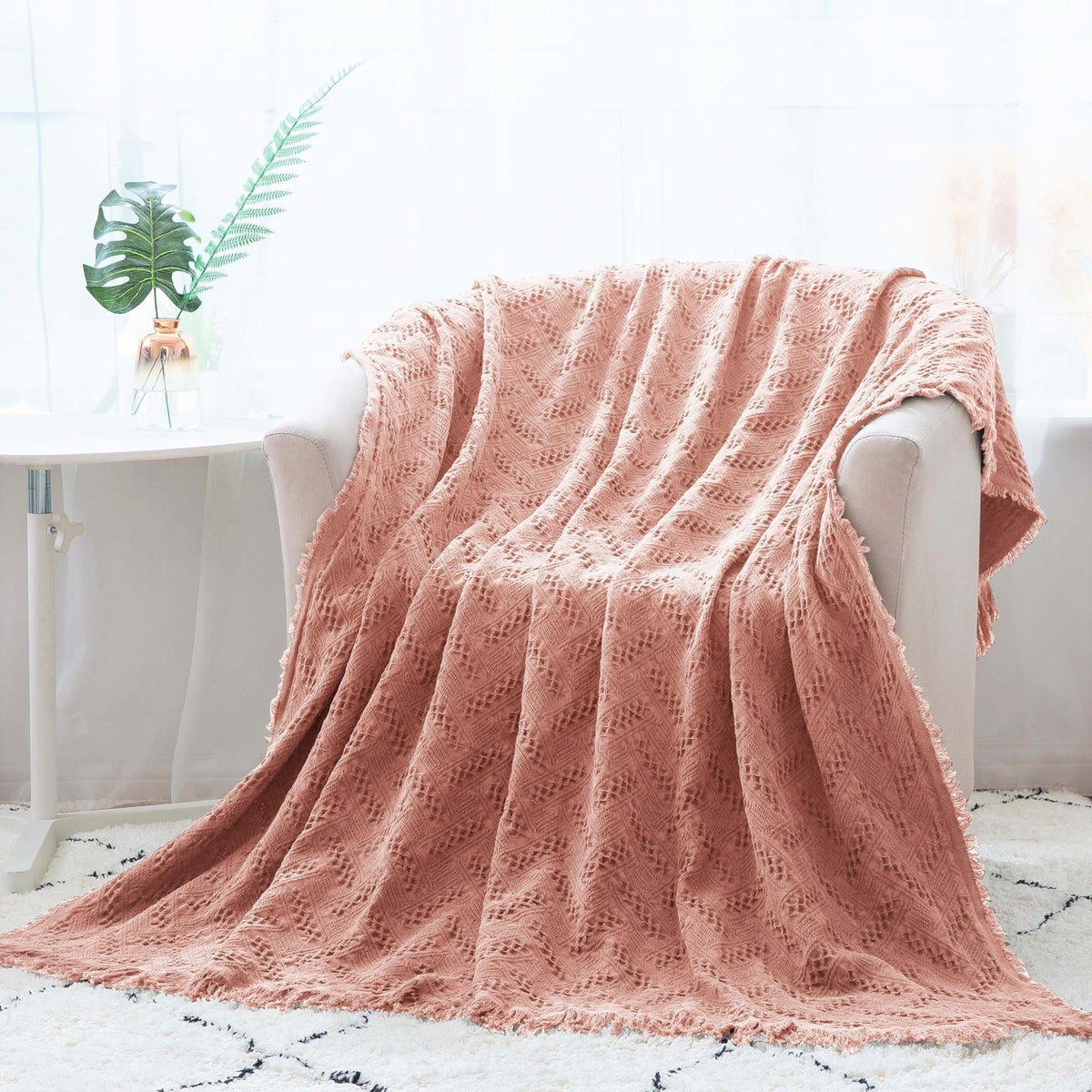 Manta ligera de algodón Kasentex - Manta decorativa suave para sofá o cama