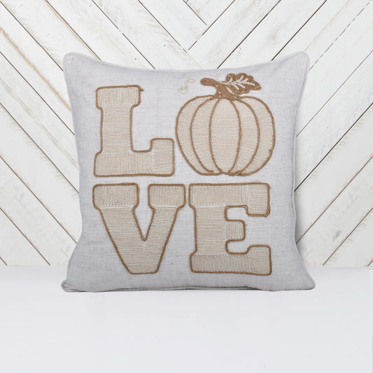 Rustic Pumpkin Embroidered Throw Pillow with Polyester Cover - Natural