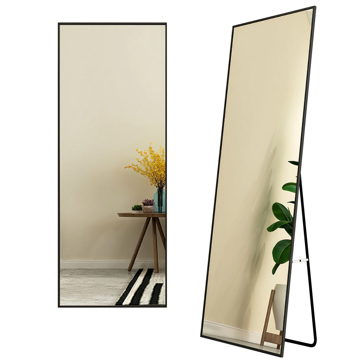 Espejo de cuerpo entero de 160x48cm, espejo de pared de aleación de aluminio, espejo de suelo independiente, espejo colgante o apoyado en la pared para vestidor, dormitorio, sala de estar