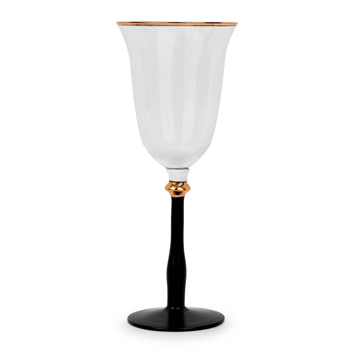 Black Stemmed Clear Wine Glass with Gold Rim- Set of 4