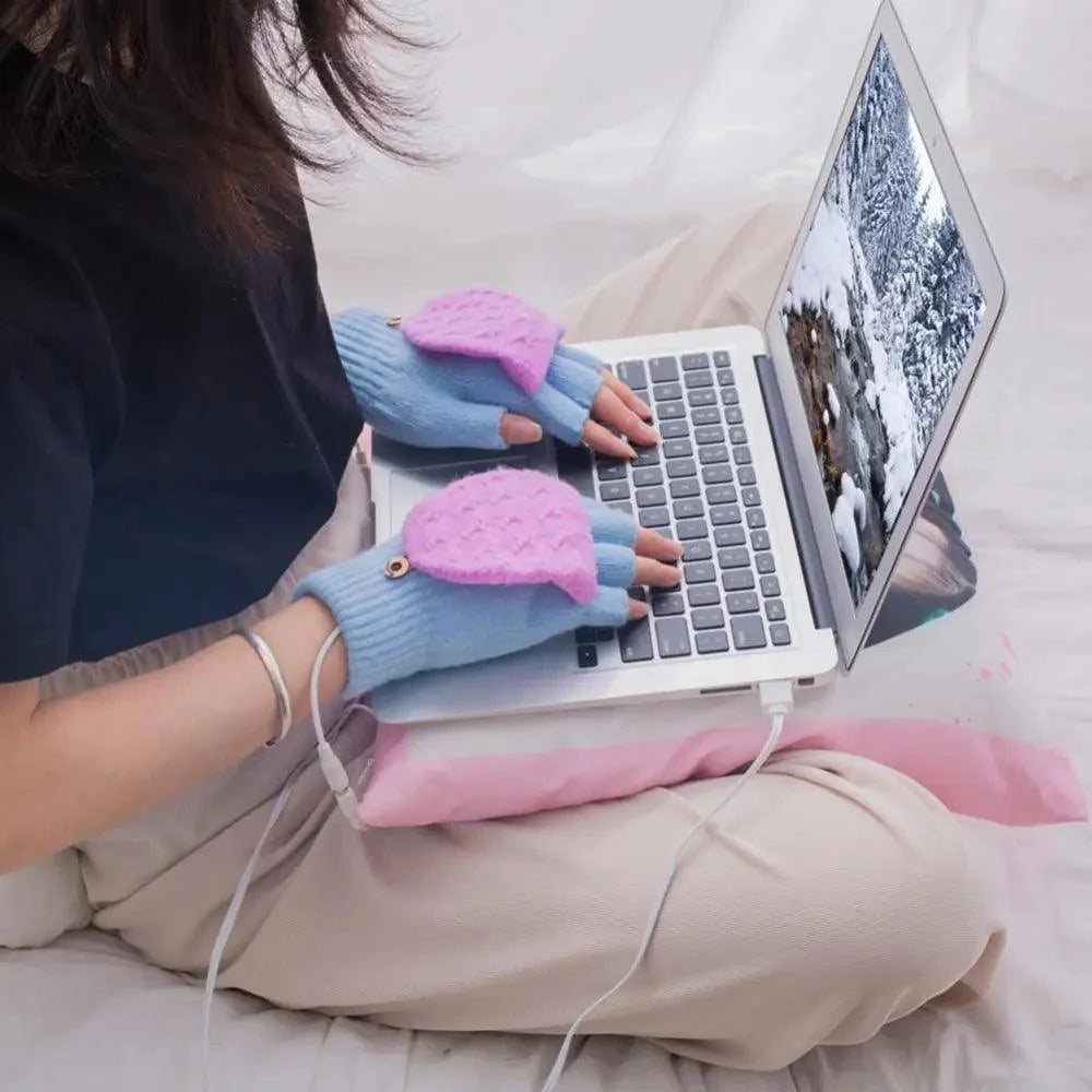 قفازات تدفئة شتوية مريحة تعمل بمنفذ USB، قفازات بدون أصابع للتدفئة، مدفئات يد كهربائية ناعمة للكمبيوتر المحمول