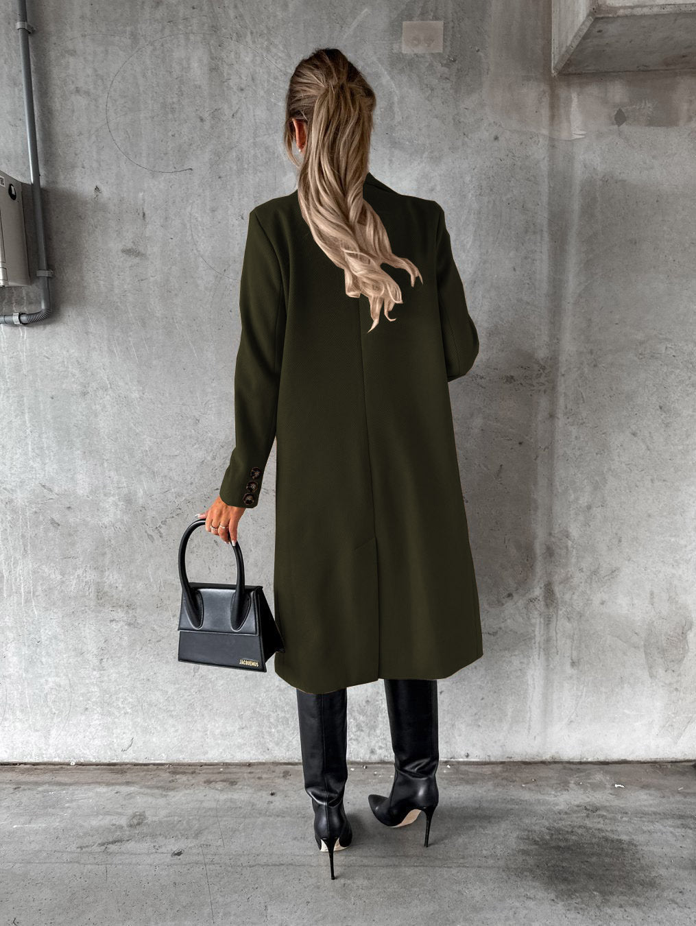 Abrigo de solapa cruzado Moda de invierno Sólido Delgado Chaqueta larga Mangas largas Ropa de mujer