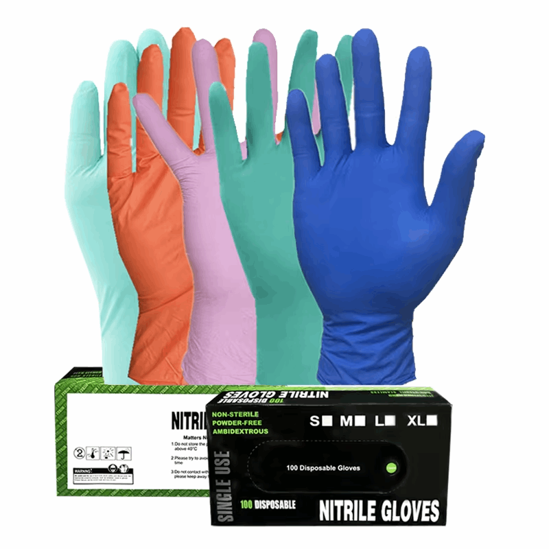 Guantes de nitrilo desechables, caja de 100 unidades, con textura completa, sin polvo, sin látex, no estériles