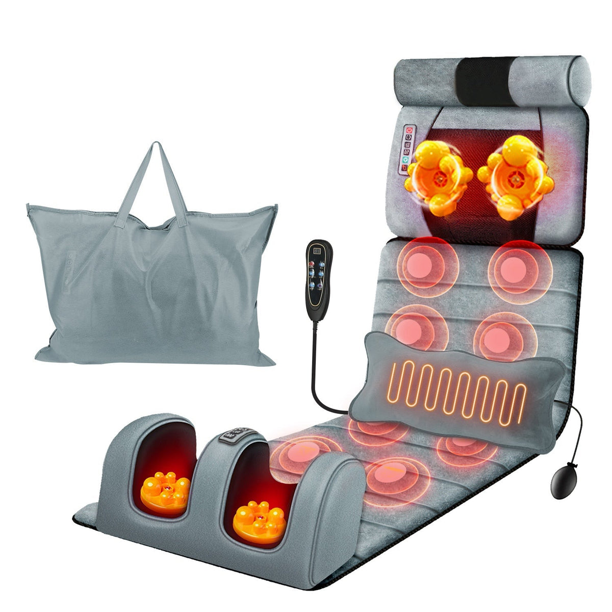 Esterilla de masaje eléctrico para cuerpo completo, cojín térmico con vibración, colchón de masaje para espalda, almohadilla para silla con masaje de cuello, masaje de pies, almohada para la cabeza e inflable