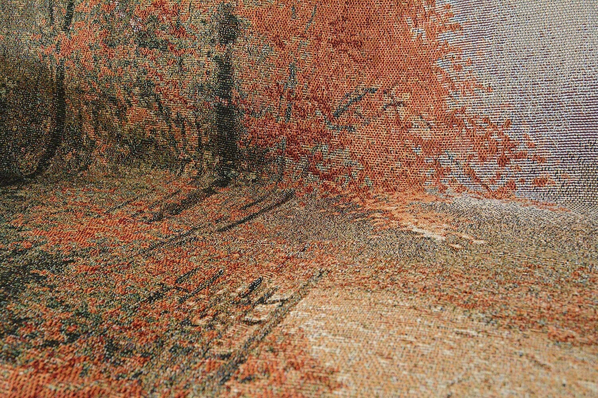 Manta de tapiz auténtico de otoño: diseño tejido con costuras de hojas de bosque otoñales decorativas en color naranja - 50" x 60"