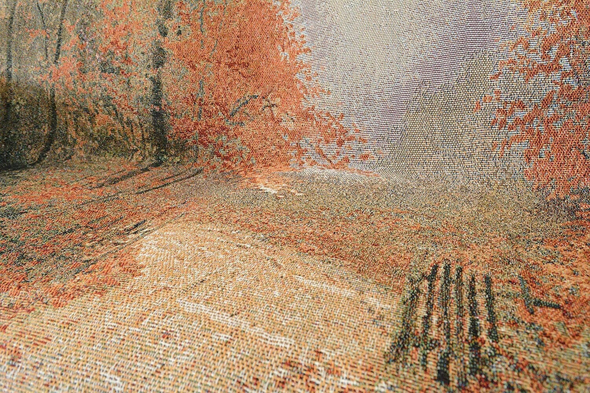 Manta de tapiz auténtico de otoño: diseño tejido con costuras de hojas de bosque otoñales decorativas en color naranja - 50" x 60"