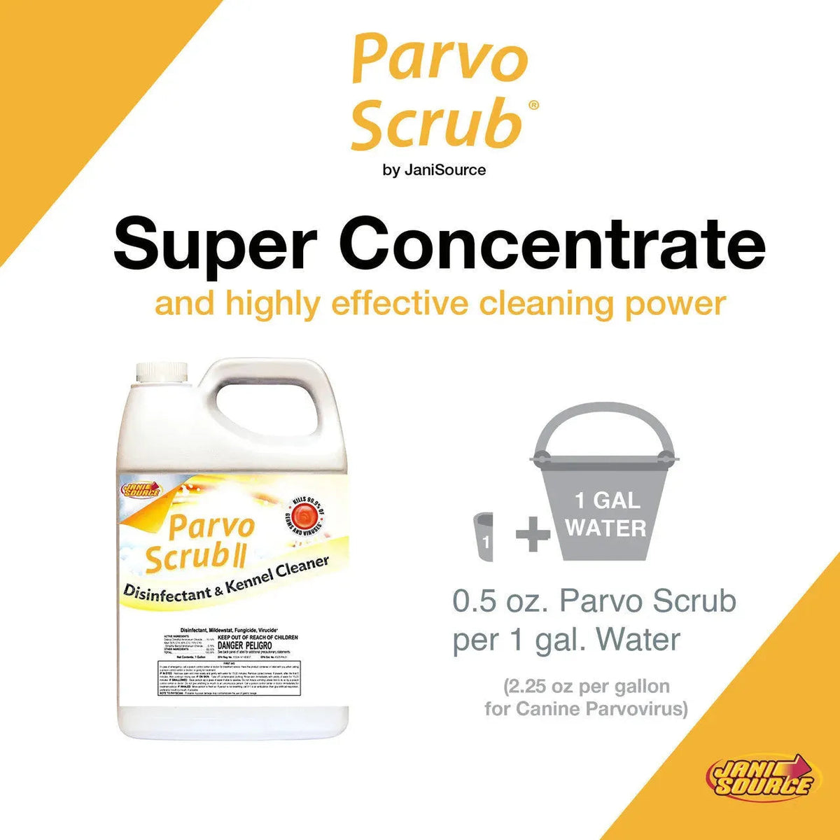 ParvoScrub II: Desinfectante superconcentrado con registro de la EPA para perreras y uso veterinario (1 galón)