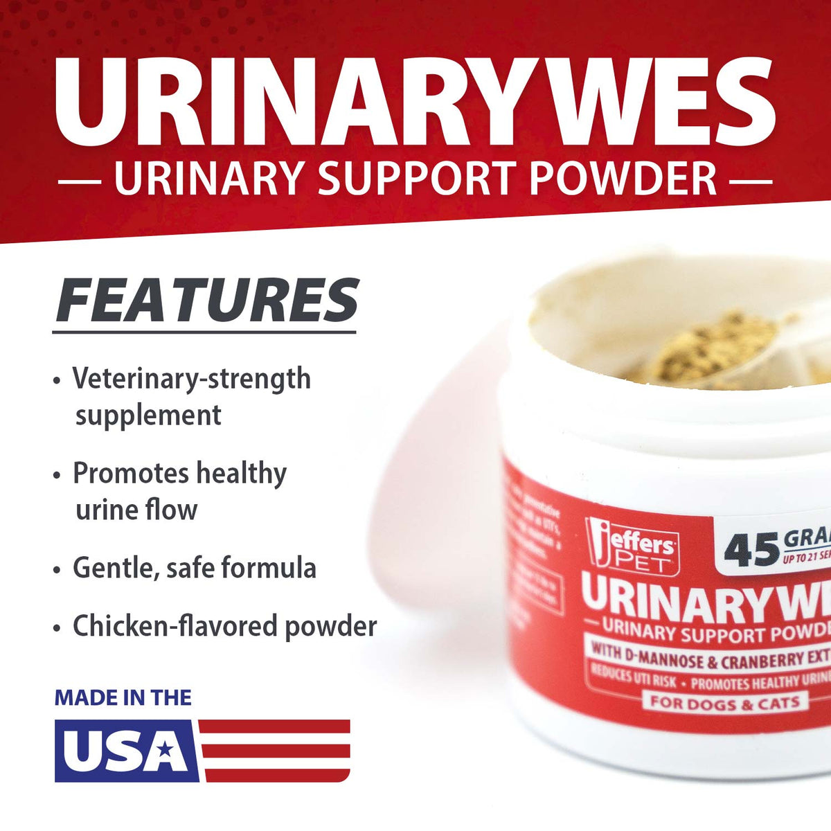 مسحوق جيفيرز يوريناري ويس (Jeffers UrinaryWes) المكمل لدعم المسالك البولية للكلاب والقطط