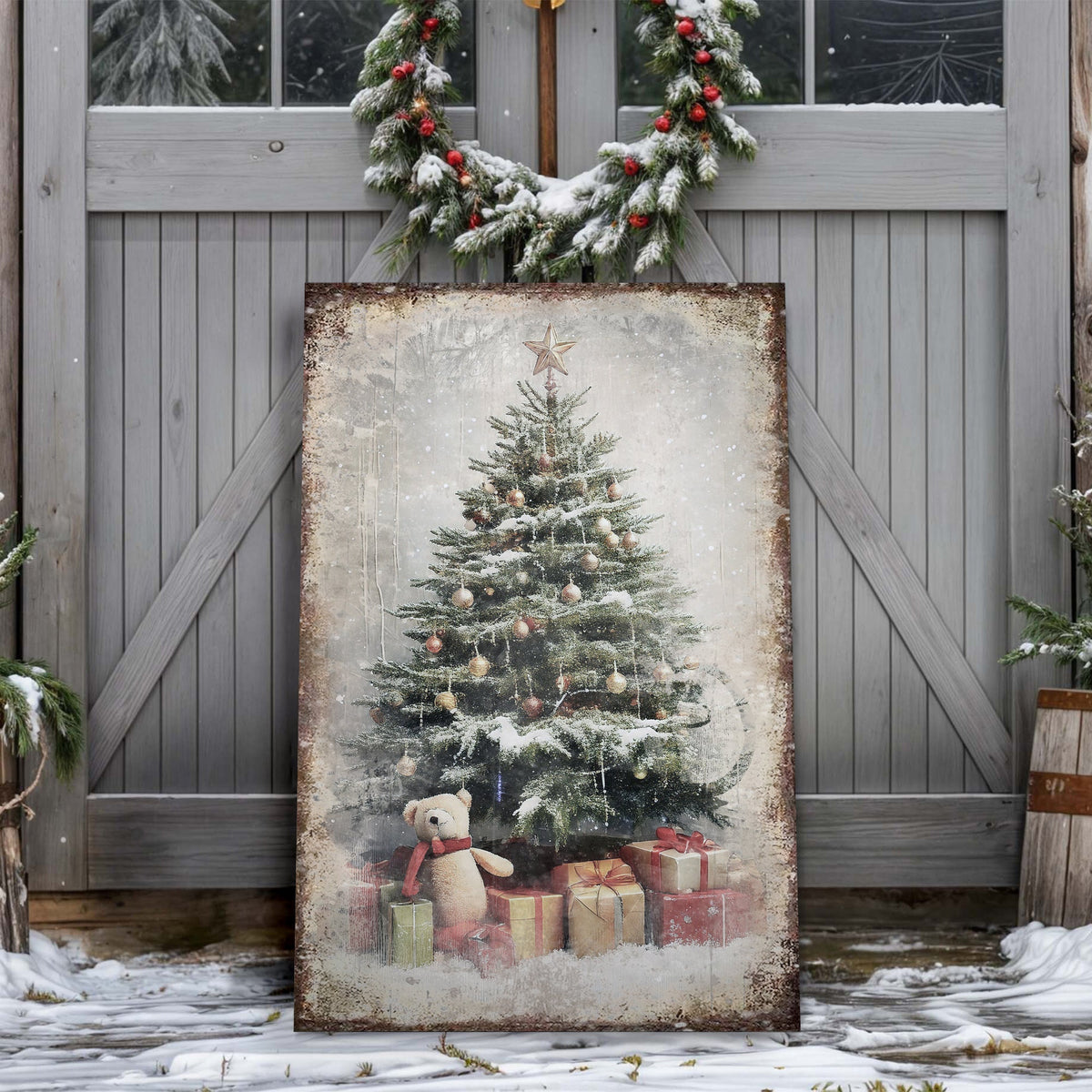 Cuadro Decorativo Árbol de Navidad Antiguo con Regalos II