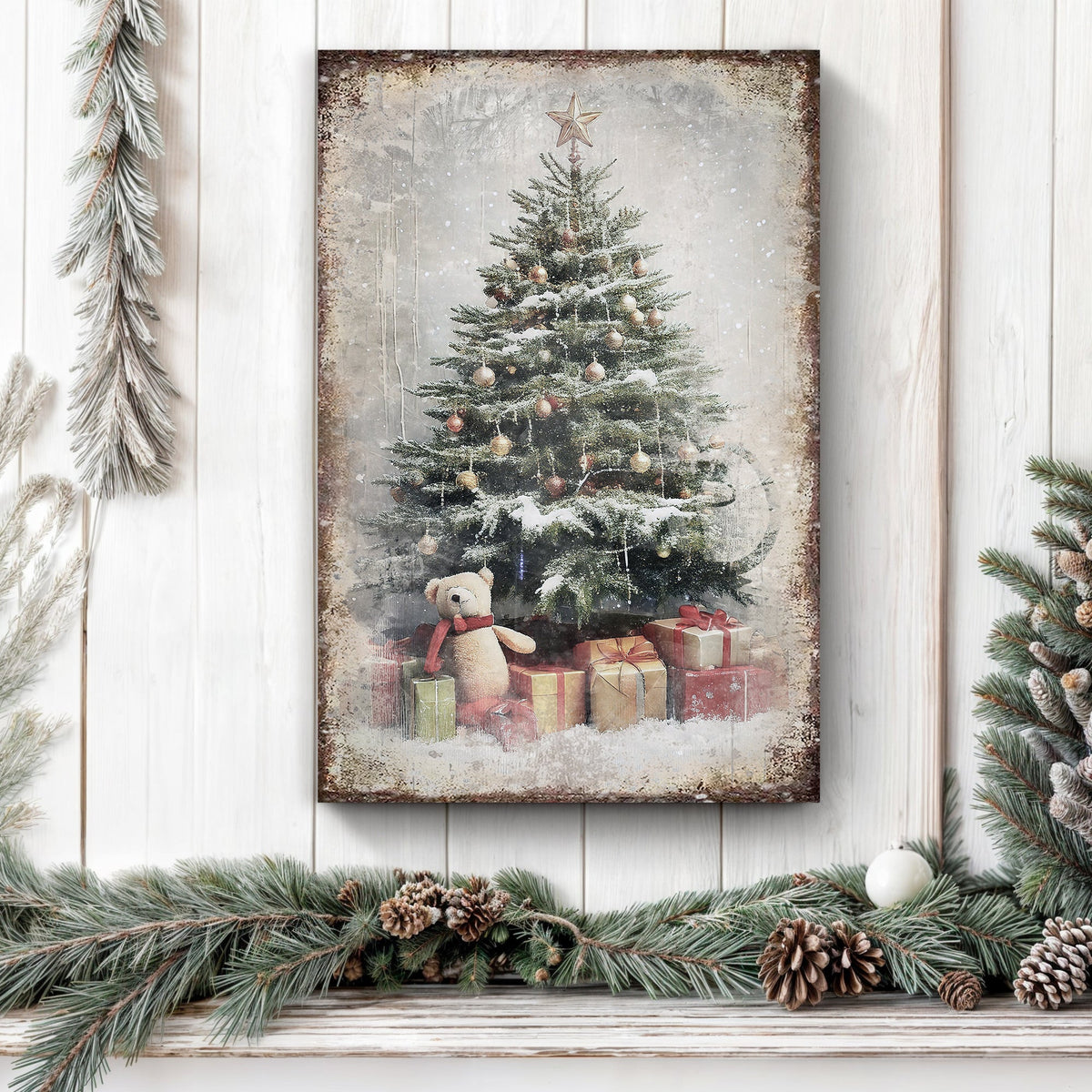 Cuadro Decorativo Árbol de Navidad Antiguo con Regalos II