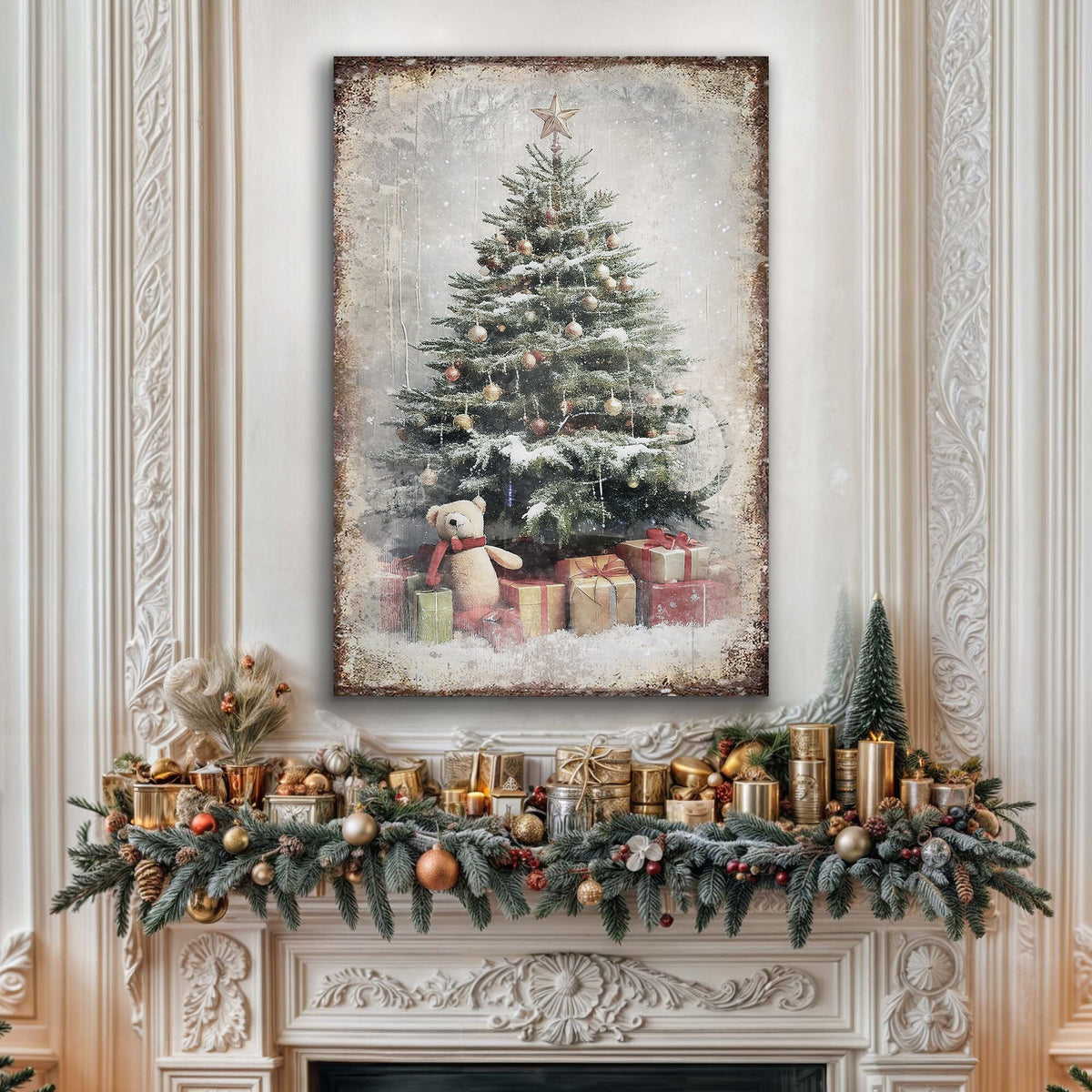 Cuadro Decorativo Árbol de Navidad Antiguo con Regalos II