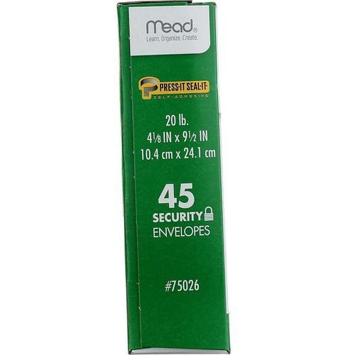 Mead Press-it Seal-it #10 Security Envelopes 4.125x9.5" Peel & Seal, 45 White