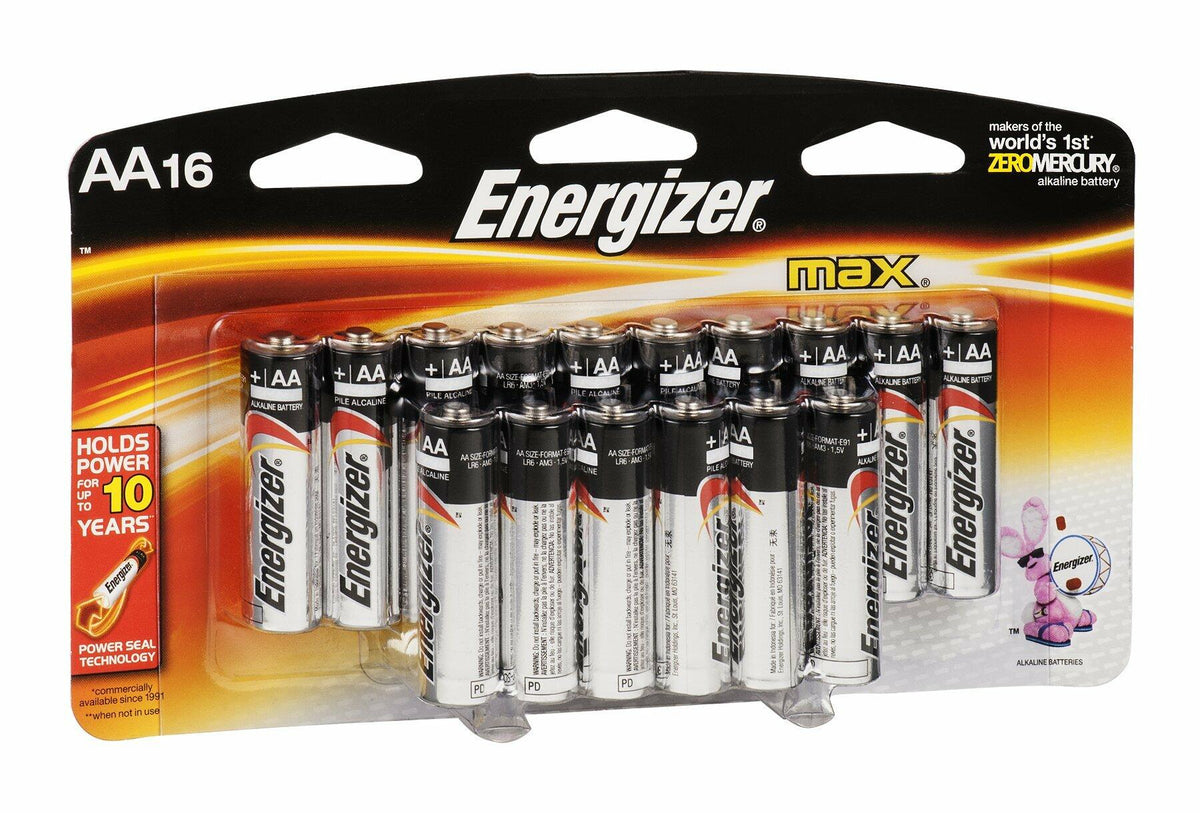 Pilas alcalinas Energizer Max AA, paquete de 16 unidades, energía de larga duración