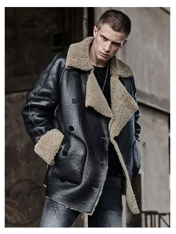 Chaqueta de cuero para hombre de piel de oveja corta – Abrigo grueso informal de invierno