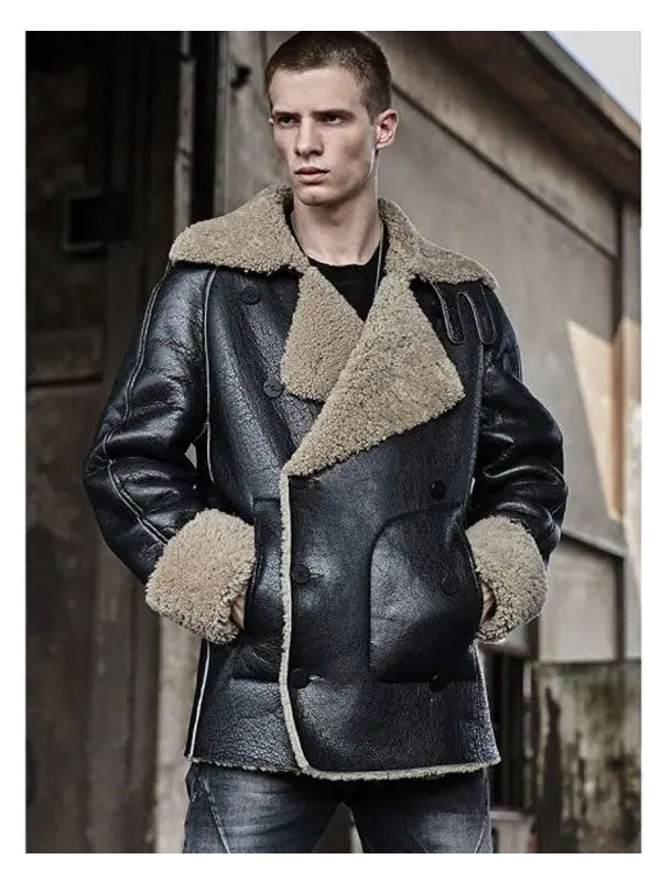 Chaqueta de cuero para hombre de piel de oveja corta – Abrigo grueso informal de invierno