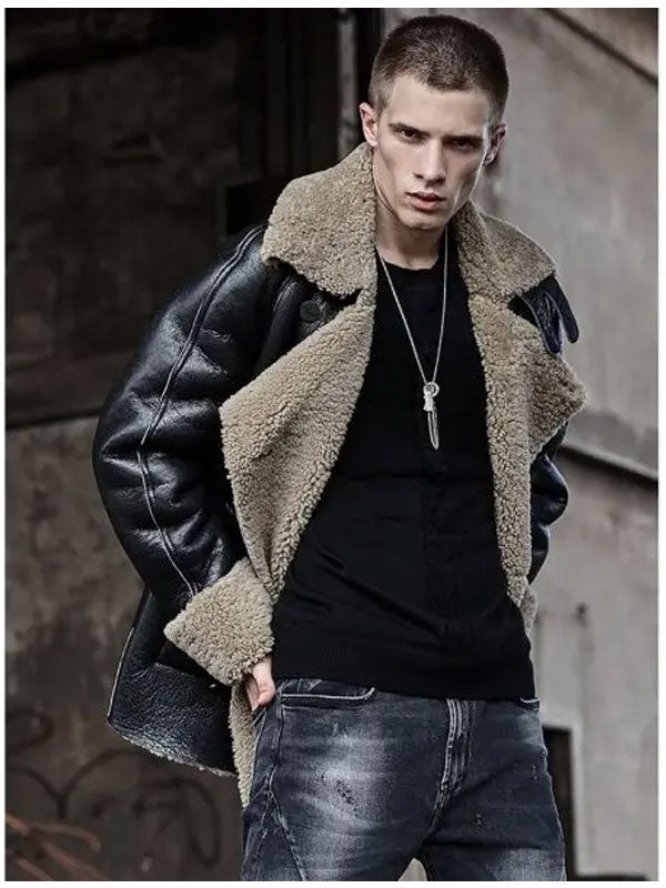 Chaqueta de cuero para hombre de piel de oveja corta – Abrigo grueso informal de invierno