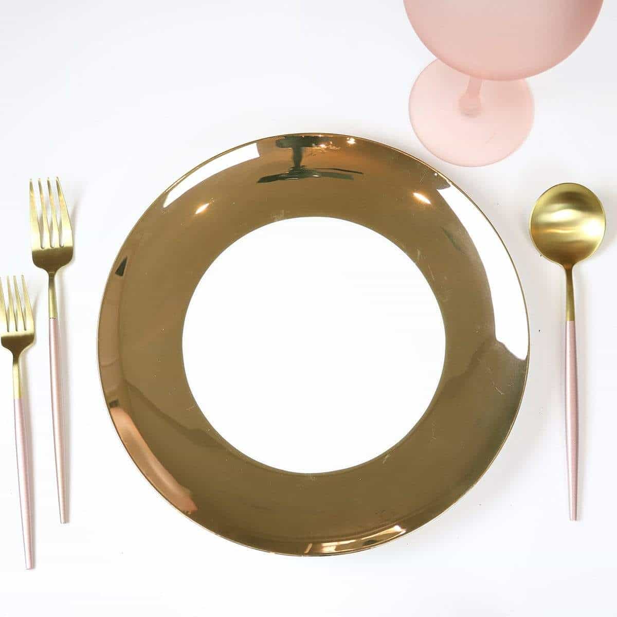 Plato llano brillante con borde dorado ancho - Juego de 4