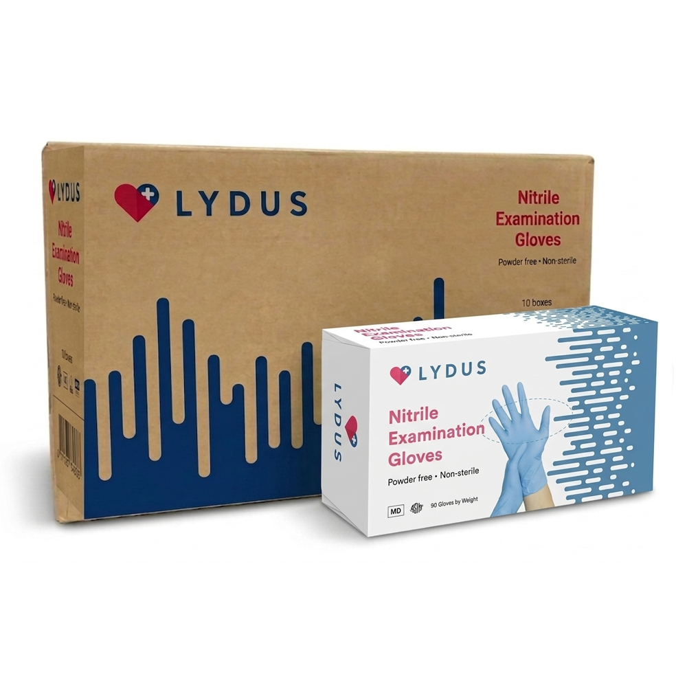Guantes de examen desechables de nitrilo azul Lydus de 5 mil (LBN5), caja de 1000 al por mayor, 5 mil (ASTM D6319, FDA 510k)