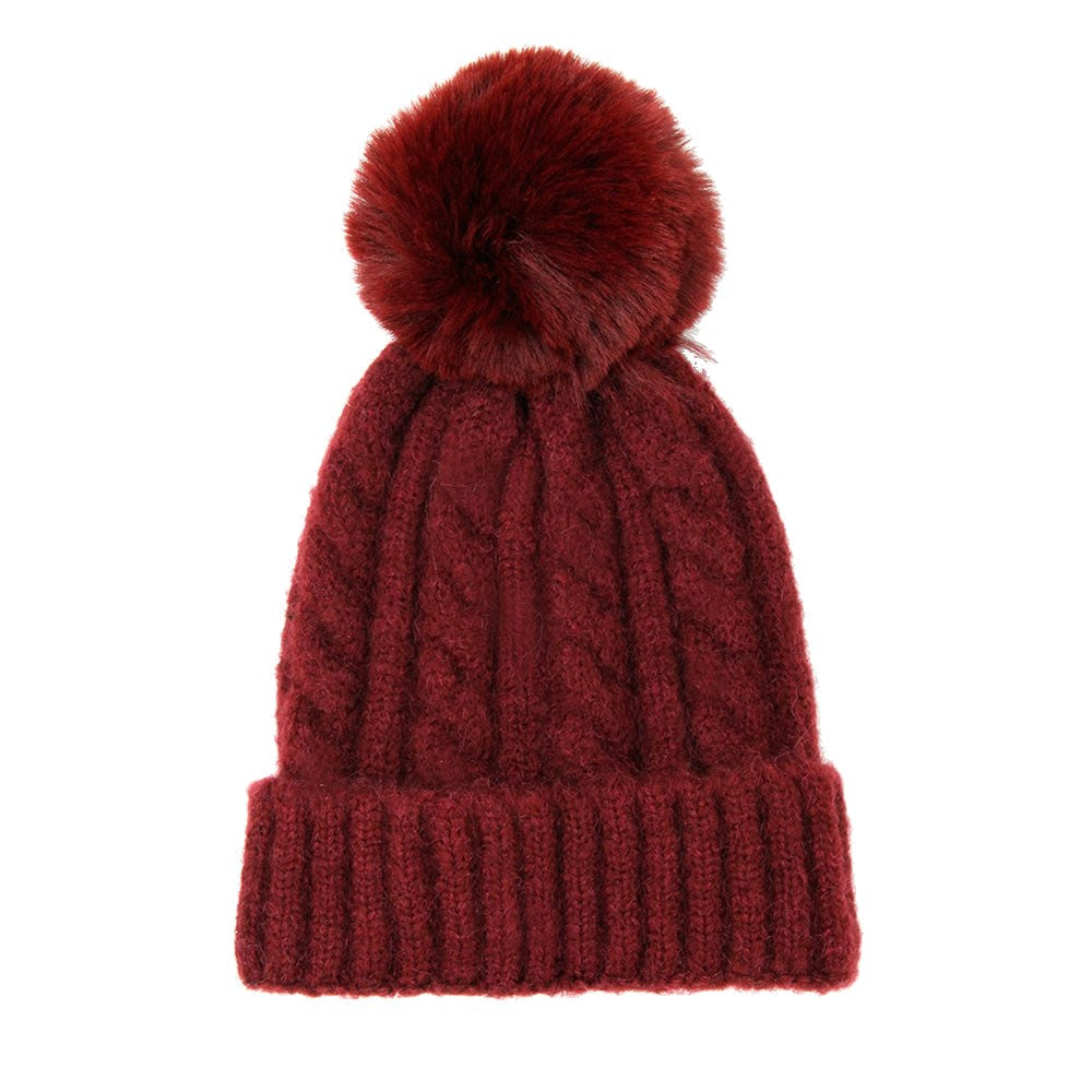 Gorro de invierno de punto grueso con pompón y trenzas cálido