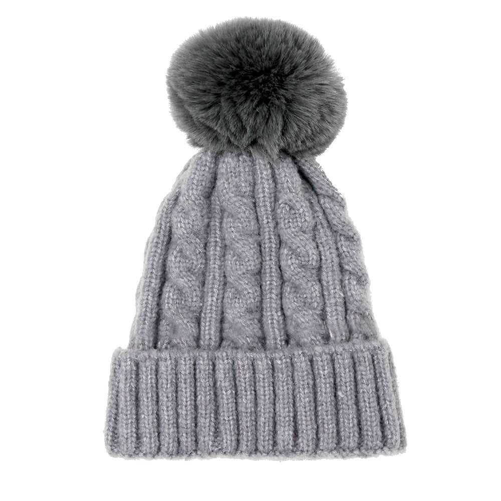 Gorro de invierno de punto grueso con pompón y trenzas cálido