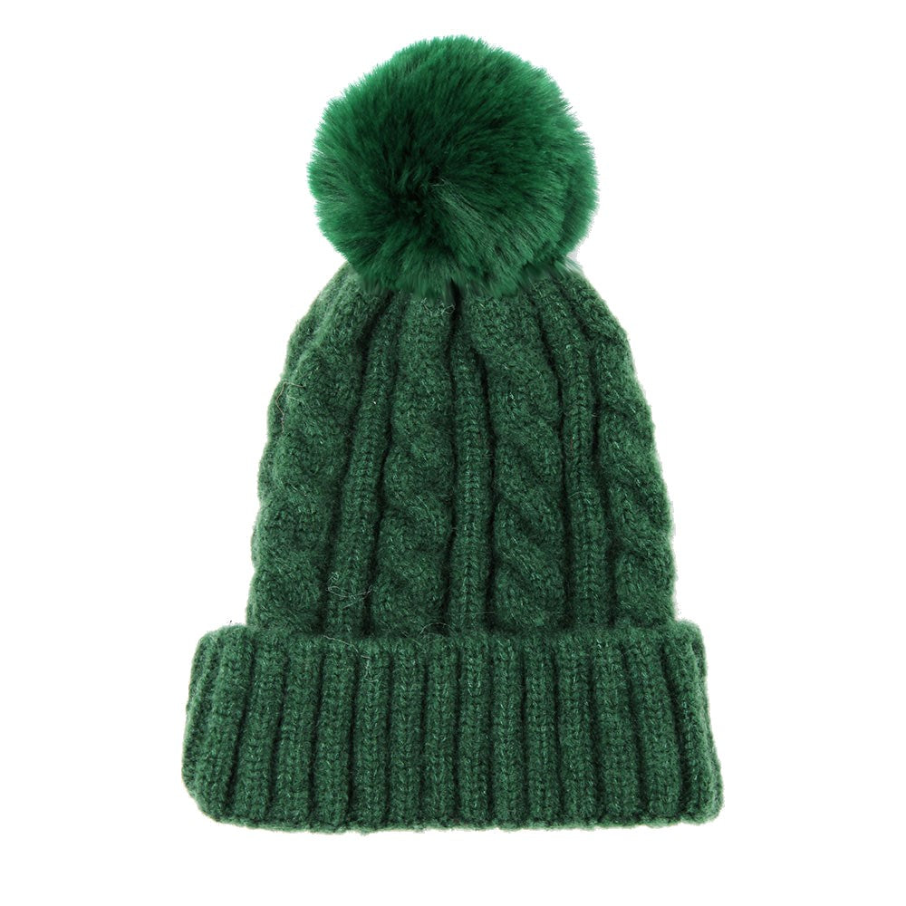 Gorro de invierno de punto grueso con pompón y trenzas cálido