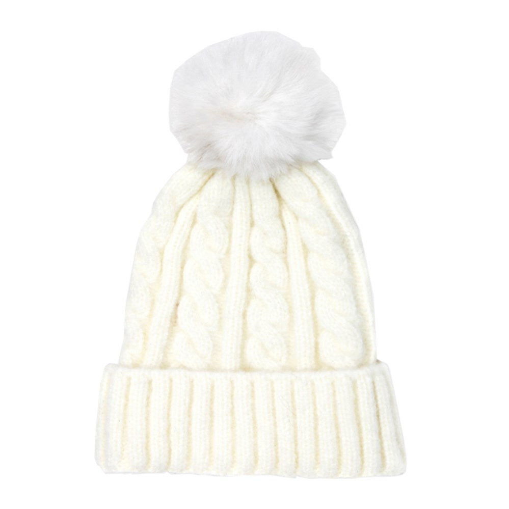 Gorro de invierno de punto grueso con pompón y trenzas cálido