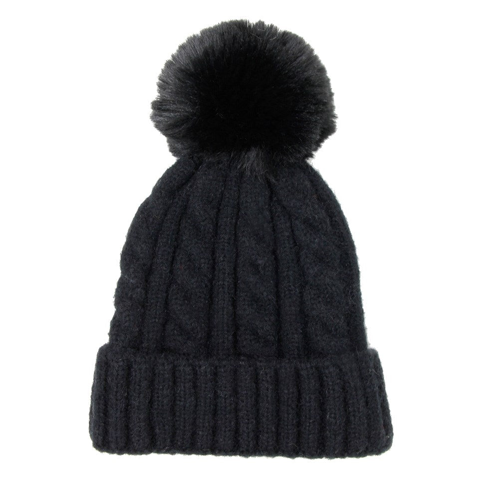 Gorro de invierno de punto grueso con pompón y trenzas cálido