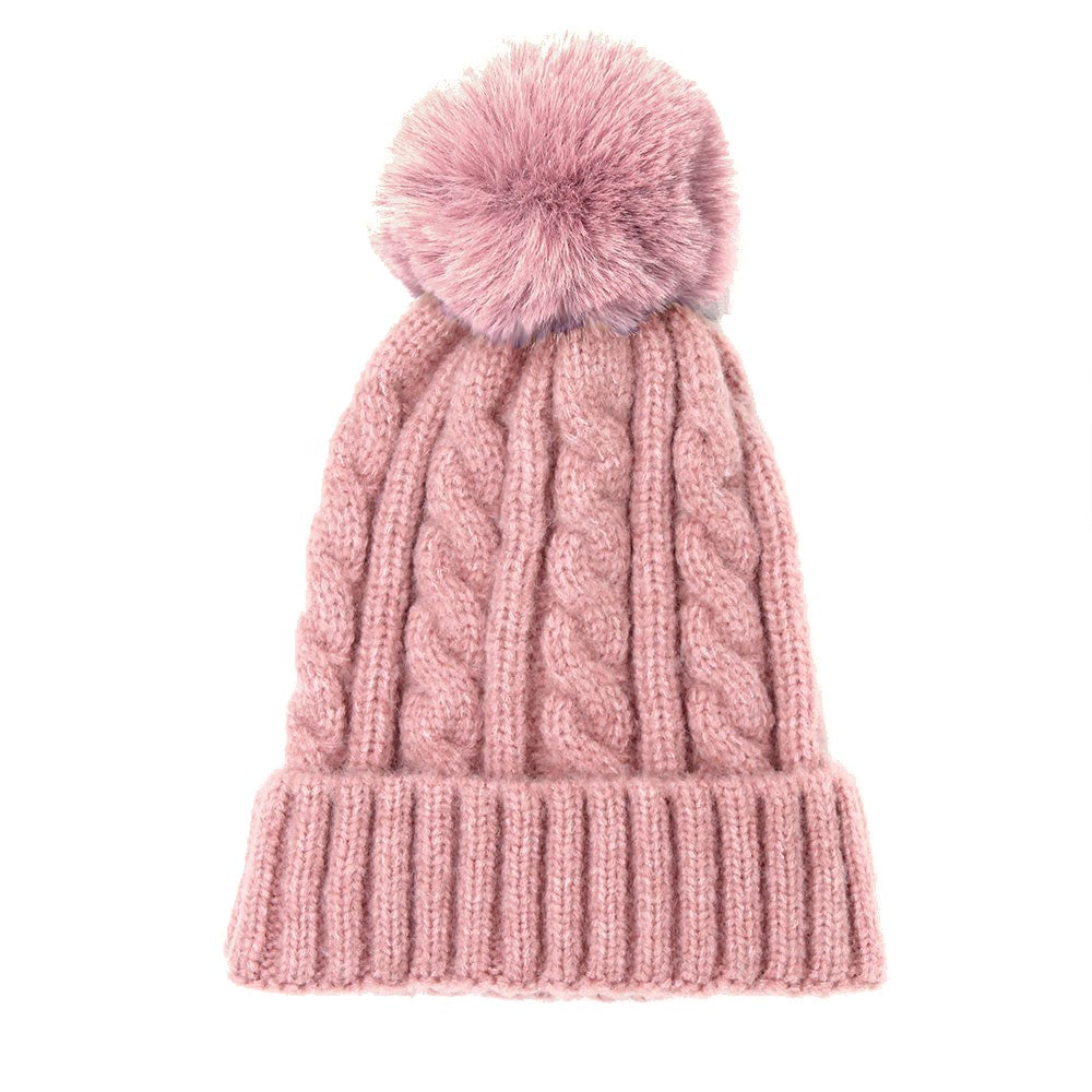 Gorro de invierno de punto grueso con pompón y trenzas cálido