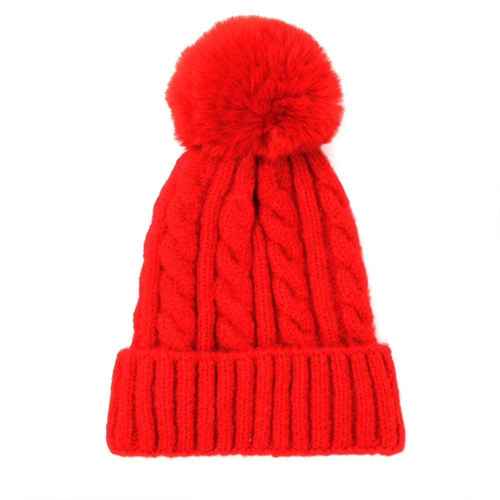 Gorro de invierno de punto grueso con pompón y trenzas cálido